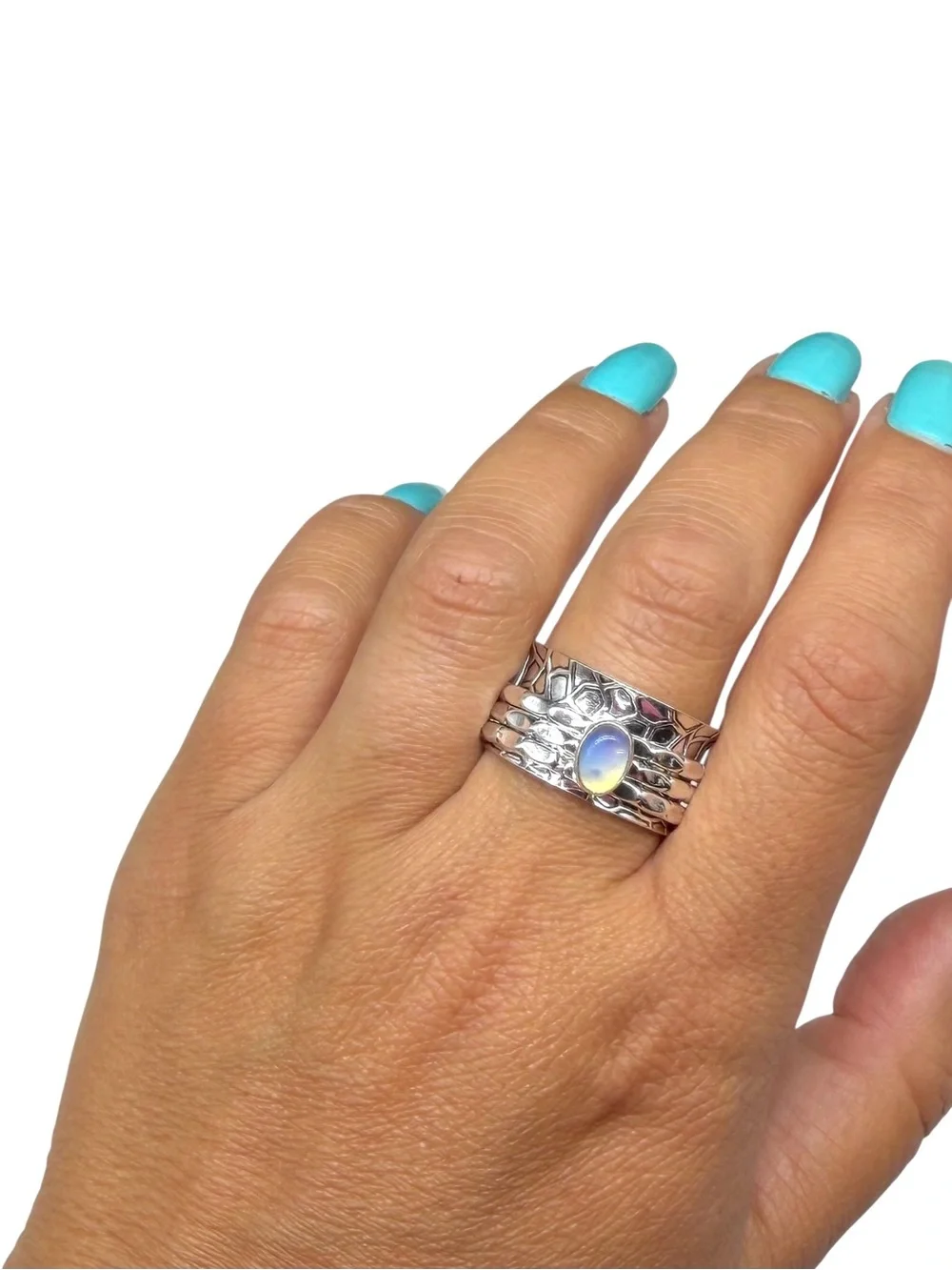 Opalite Spinner Ring Size 10 925 Sterling Silver Overlay Spinning Wide Band